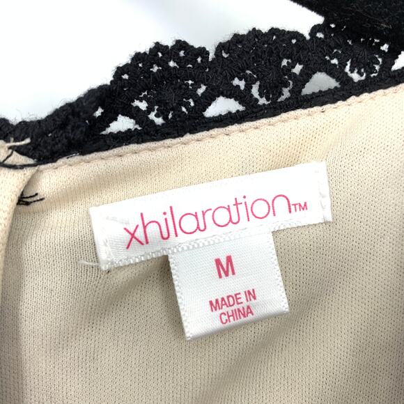 Xhilaration Dress Women's Size Medium A-Line Lace Trim Textured Black Tan - Picture 6 of 7